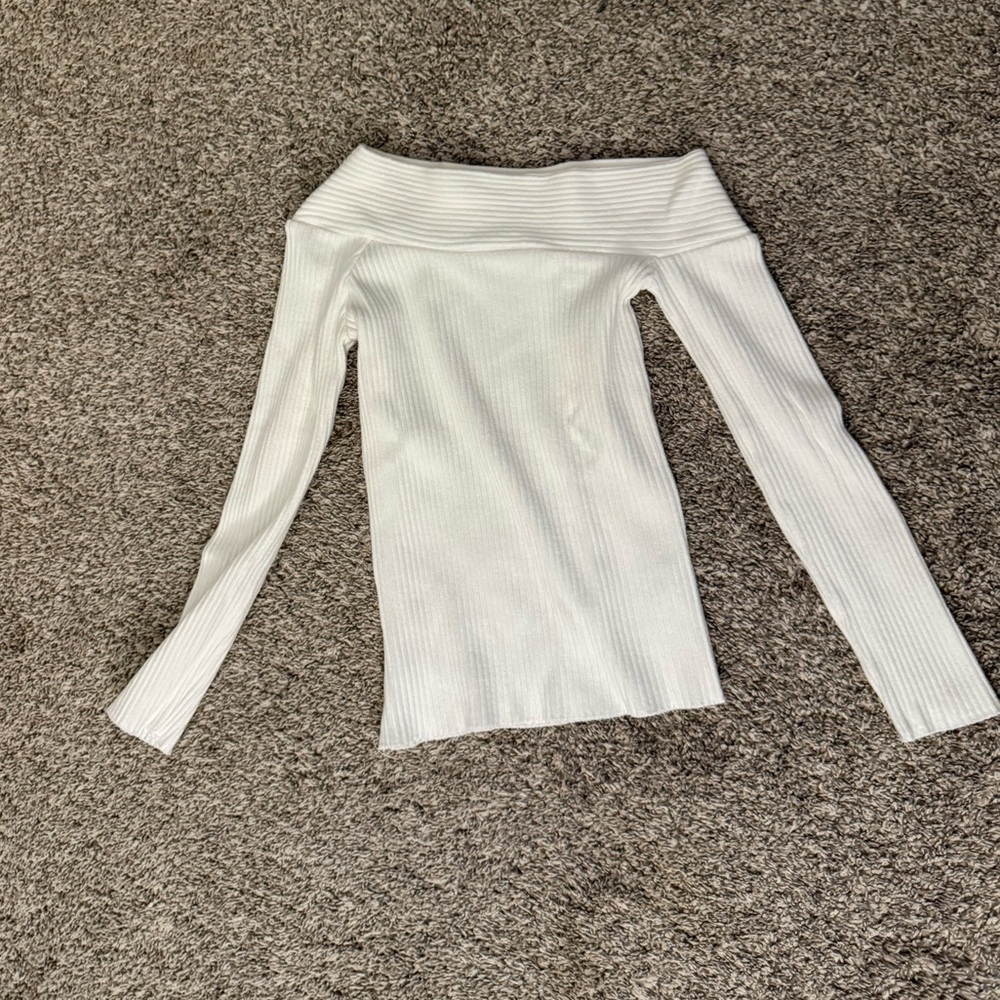 White Off-Shoulder Ribbed Top